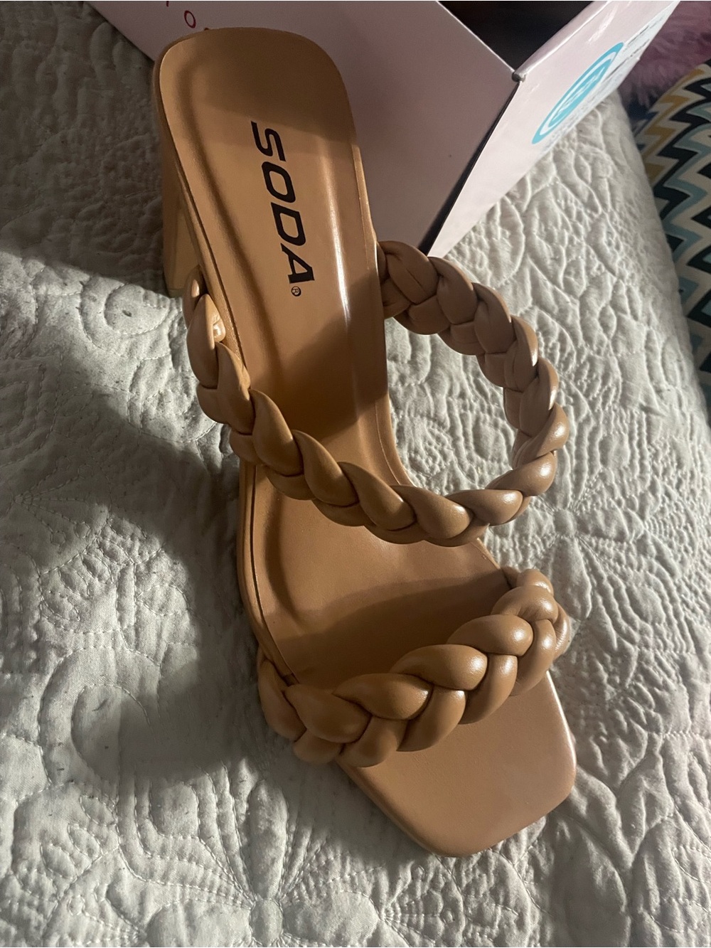 Soda Braided Double-Strap Slide Sandals in Tan